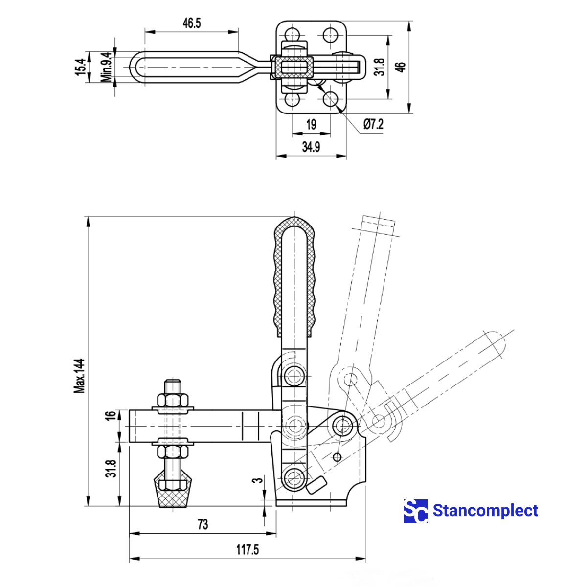 Quick release vertical toggle clamp ST-12130 - holding capacity 227 kg
